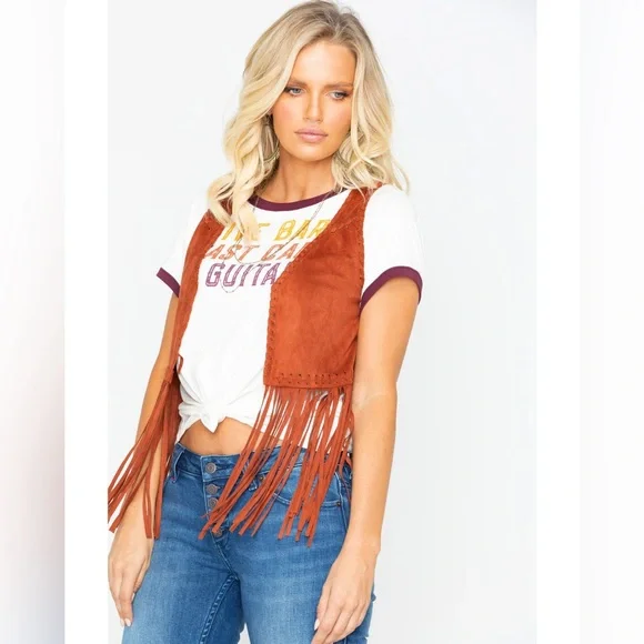 IDYLLWIND Fueled By Miranda Lambert NEW STRINGS FRINGE BROWN VEST Size Small - Picture 8 of 13